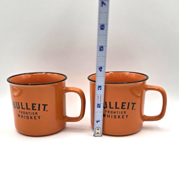 BULLEIT FRONTIER WHISKEY MUGS X2 Bourbon Campfire Orange Ceramic Coffee Camping - Picture 7 of 8